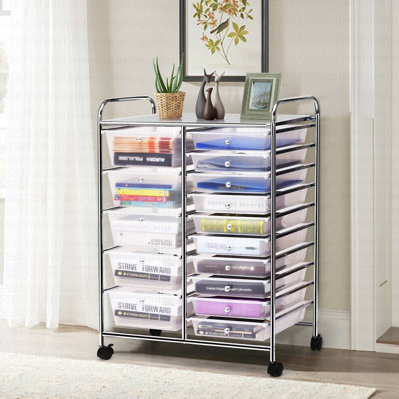 Costway 15 Drawer Rolling Storage Cart Tools Scrapbook Paper Office - See Details