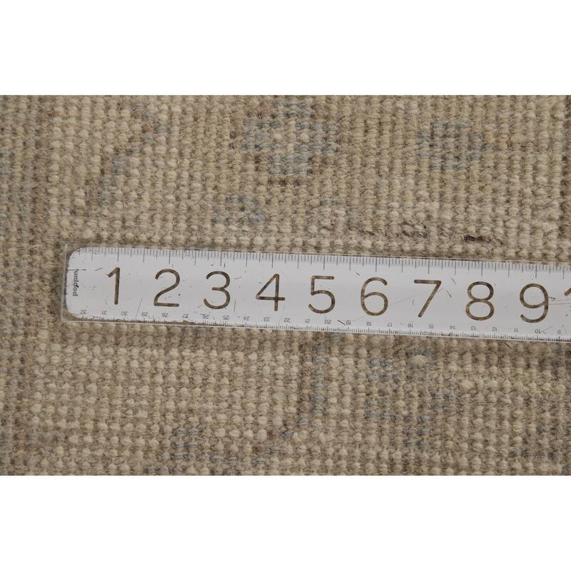 Transitional Beige Oushak Indian Area Rug Hand-Knotted Wool Carpet - 6'2" x 8'11"