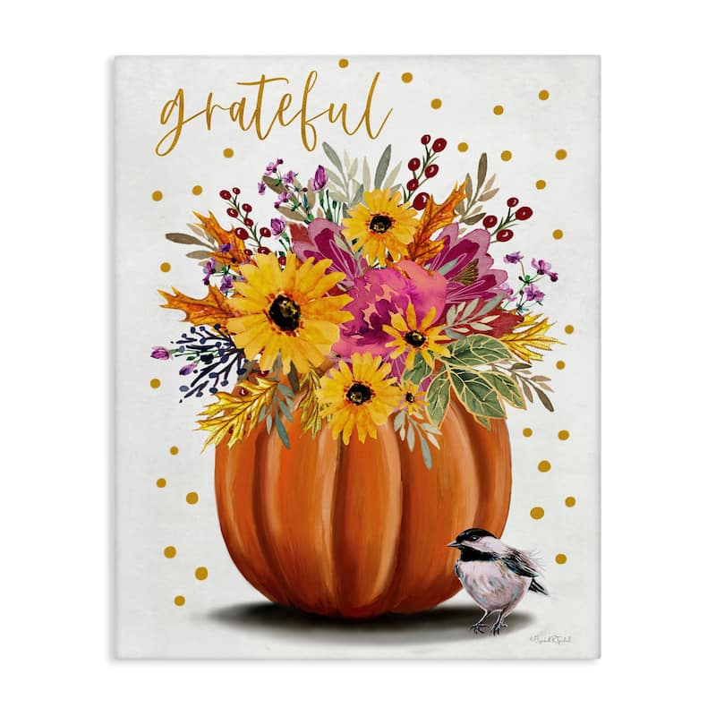 Stupell Grateful Pumpkin Bouquet Canvas Wall Art Design By Elizabeth Tyndall - 36 x 48