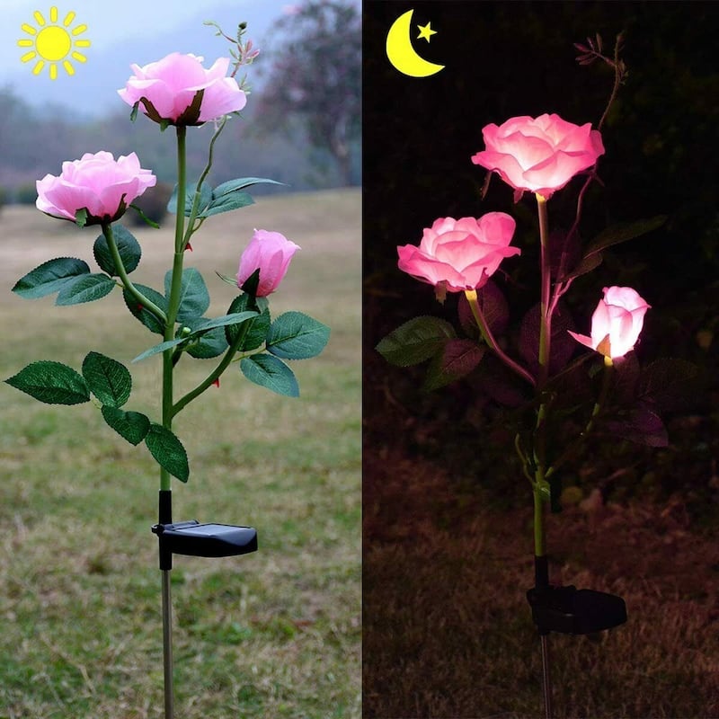 2Pcs Rose Flowers Solar Pathway LED Light for Garden Decor