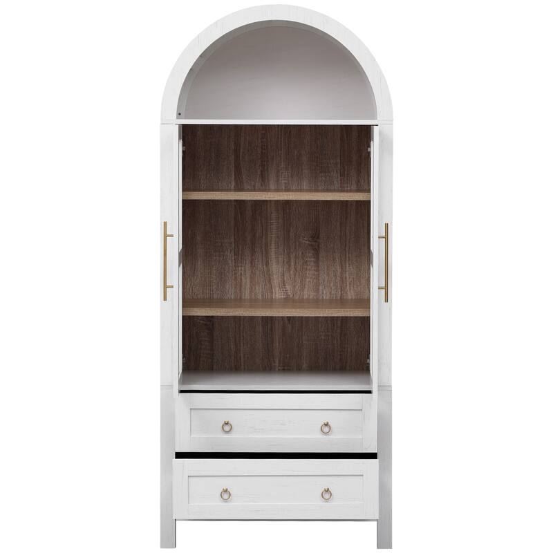 Arched Pantry Cabinet with 2 Drawers, Multifunctional Wooden Sideboard, Storage Cabinet with Adjustable Shelves & Glass Door