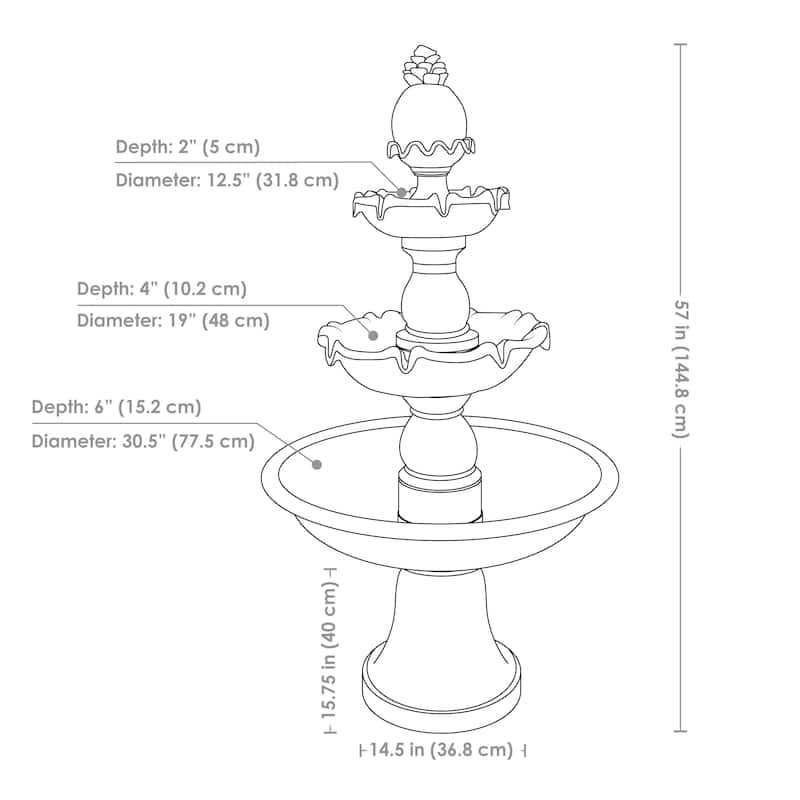 Sunnydaze Welcome 3-Tier Outdoor Water Fountain for Garden - 57"