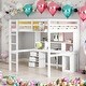 preview thumbnail 1 of 12, Full Size Loft Bed with storage Desk, LED light and Bedside Tray, White White