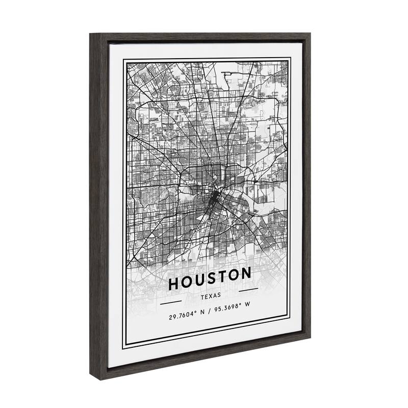 Kate and Laurel Sylvie Houston Modern Map Framed Canvas by Jake Goossen