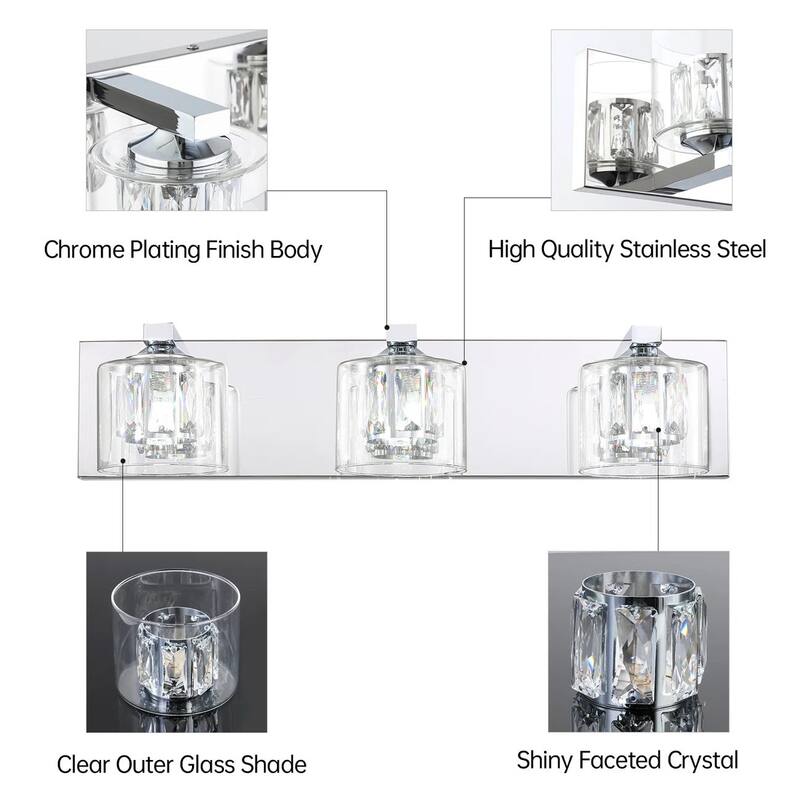 Kolt Chrome Traditional 3-Light Bathroom Vanity Light