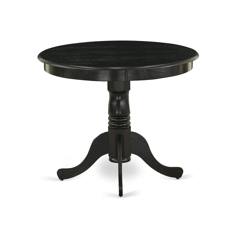East West Furniture 3 Piece Dining Room Furniture Set- A Round Kitchen Table and 2 Linen Fabric Dining Chairs, (Finish Options)