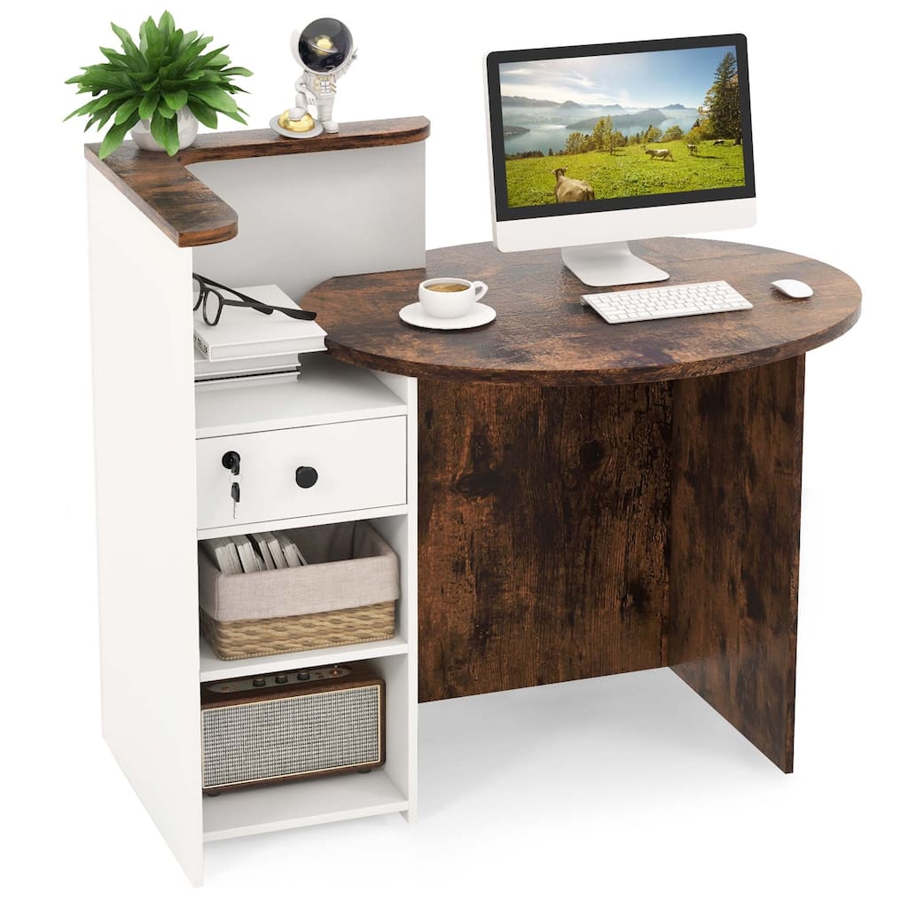 Costway Front Reception Counter Desk Checkout Office Desk with Open