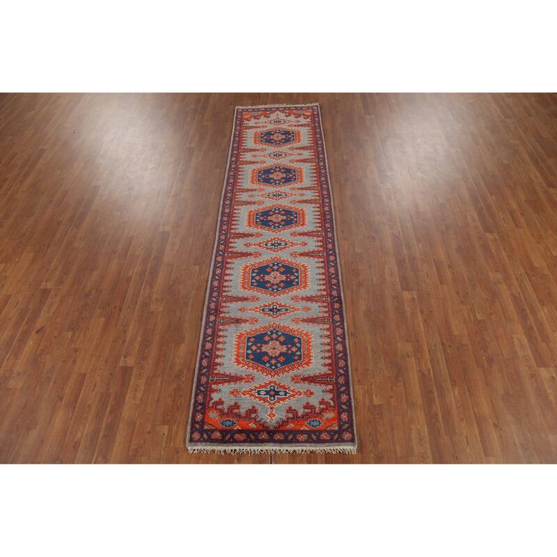 Gray Viss Indian Runner Rug Handmade Wool Carpet - 2'8"x 10'0"