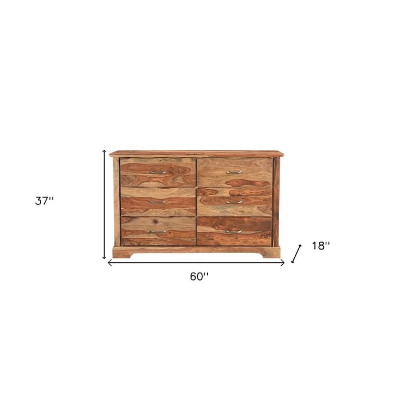 HomeRoots 60" Brown Solid Wood Live Edge Six Drawer Double Dresser