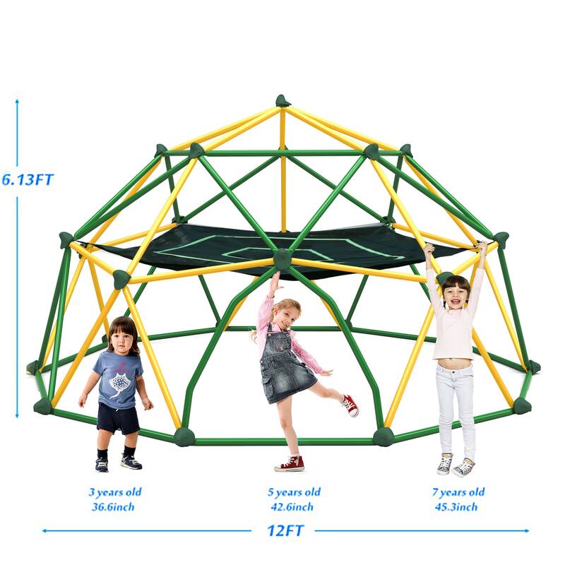 12ft Geometric Dome Climber Play Center, Kids Climbing Dome Tower with Hammock, Rust & UV Resistant Steel Supporting 1000 LBS