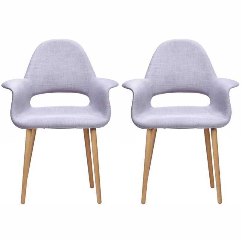 Set of 2 Upholstered Fabric Armchairs with Natural Wooden Legs for Dining Room Office or Accent Chair, Gray