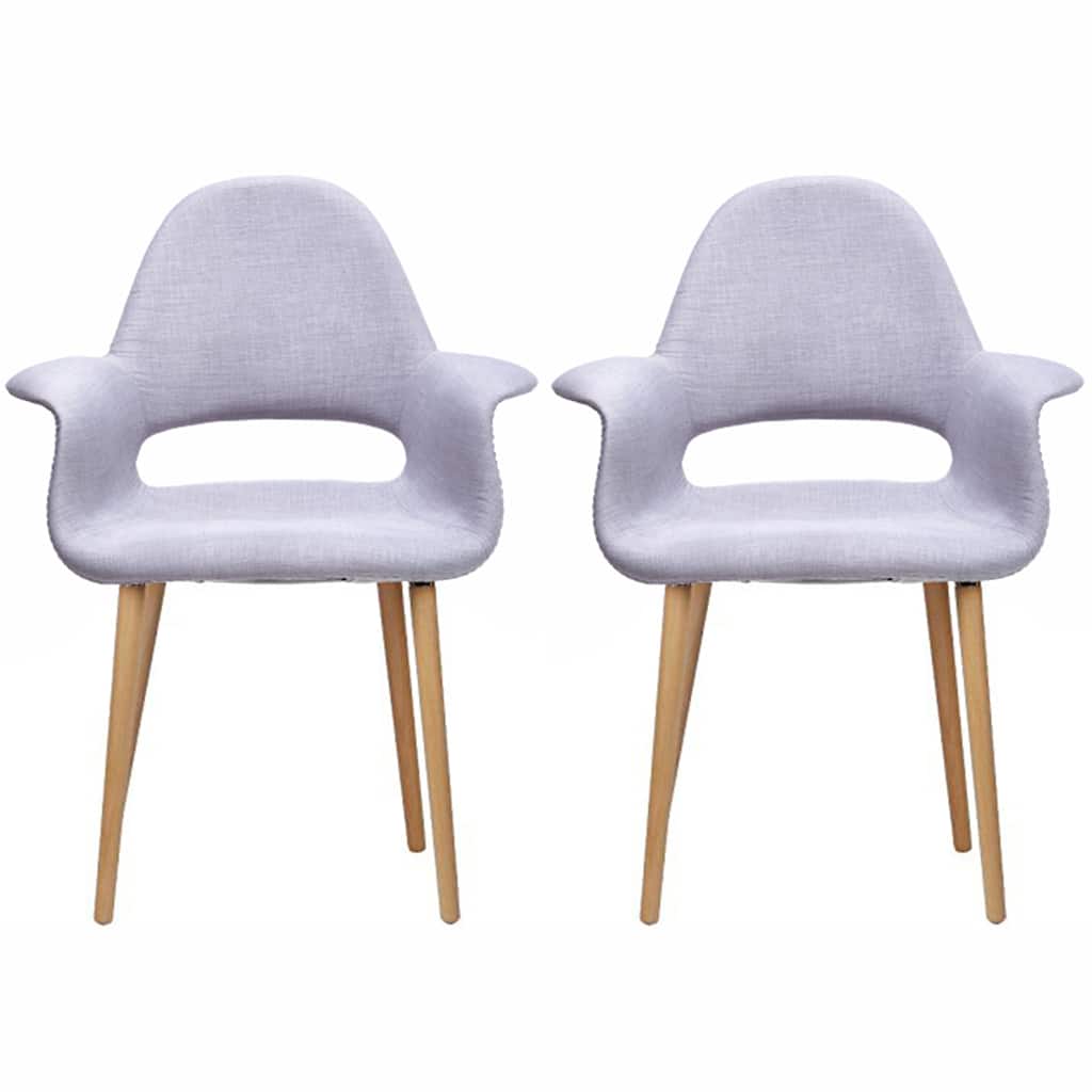 Set of 2 Upholstered Fabric Armchairs with Natural Wooden Legs for Dining Room Office or Accent Chair, Gray