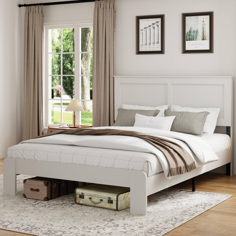 Wooden Platform Bed Frame with Large Under Bed Storage
