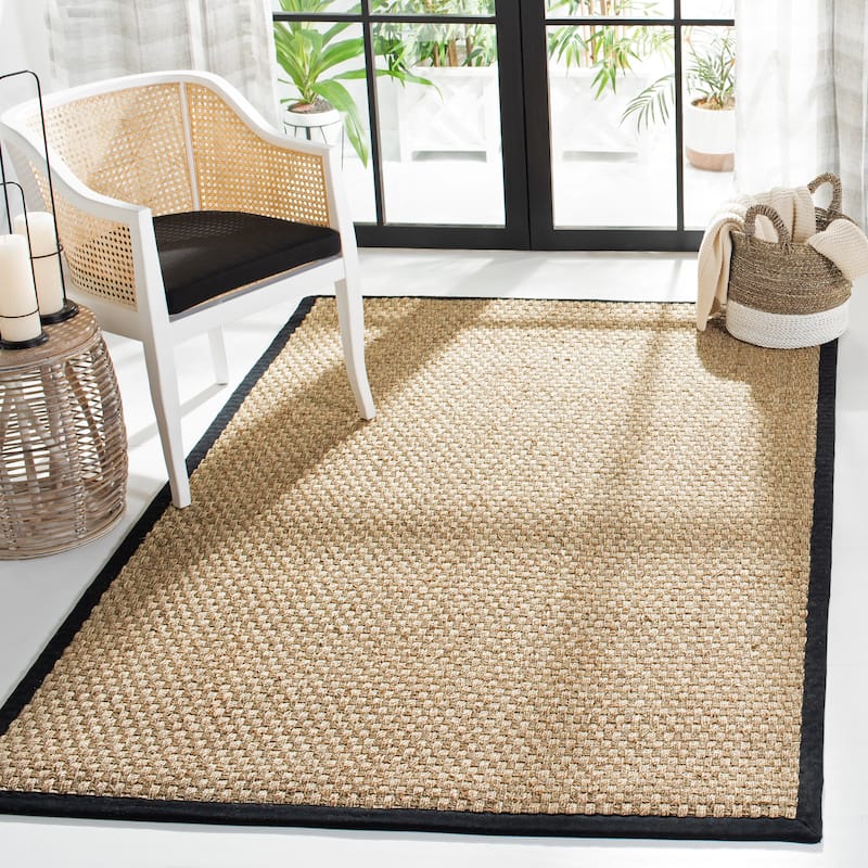 SAFAVIEH Natural Fiber Marina Basketweave Seagrass Rug - 6' x 8' - Natural/Black - Rectangle