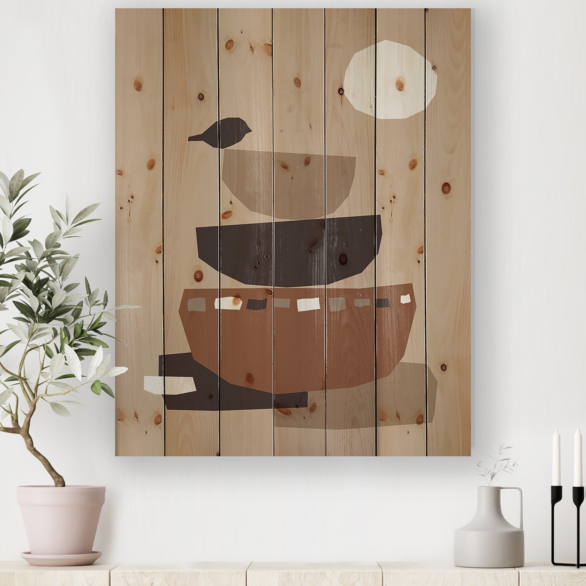Designart 'Minimal Elementary Organic And Geometric Compostions XXXXXII'  Modern Print on Natural Pine Wood - Bed Bath & Beyond - 32610155