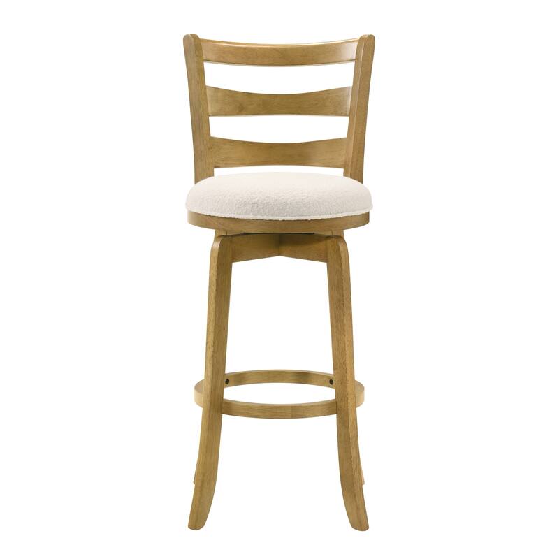 Melindra White Boucle Swivel Bar Stool, Upholstered Counter Stool with Solid Wood Legs
