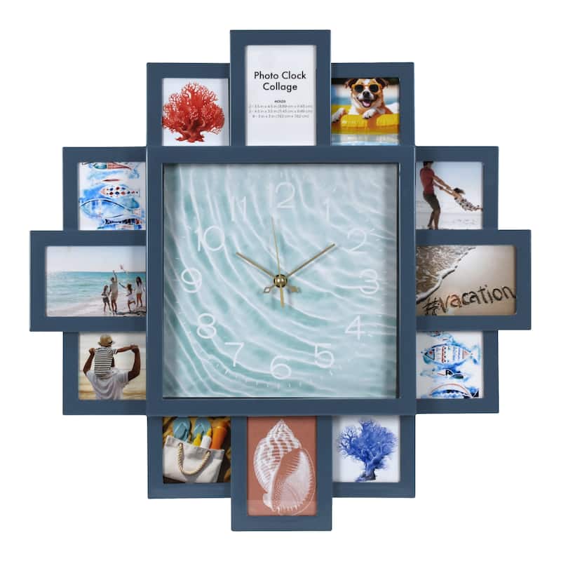 American Art Decor Picture Frame Collage Wall Clock 12 Photo Display Slots