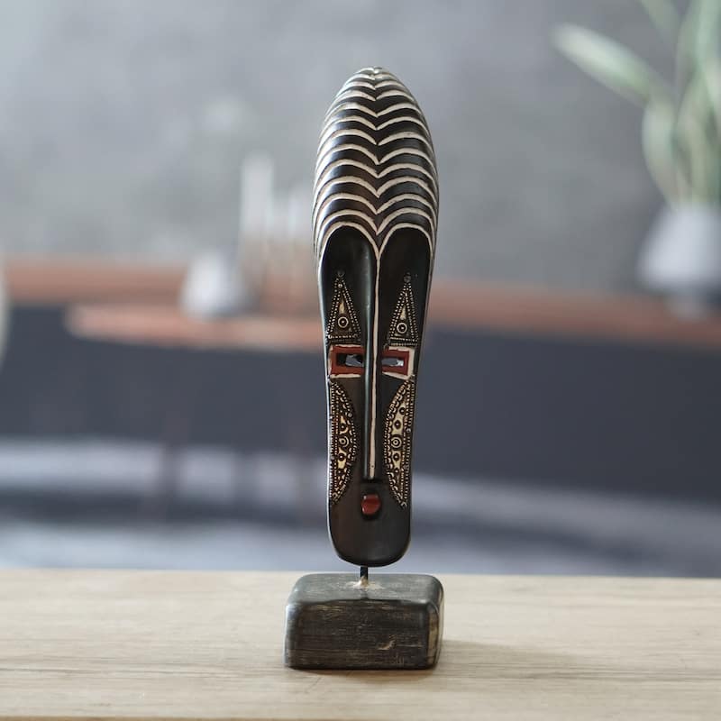 Novica Handmade Unique Face African Wood Mask