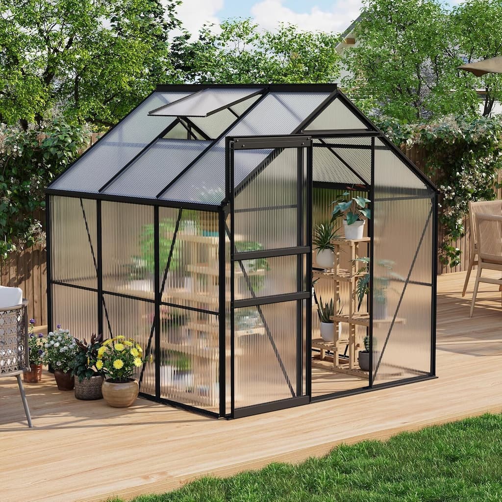 6 x 6 FT Winter Polycarbonate Greenhouse for Outdoors Gardening, Black