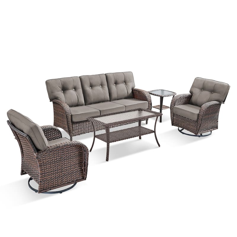 Pocassy 5 Piece Ooutdoor Sofa with Swivel Chair Table