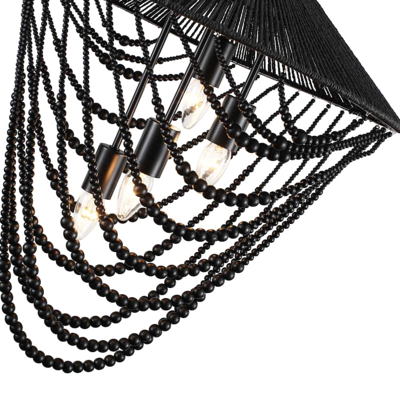 4-light Black Beaded Chandelier - 19.69"x19.69"x23.62"