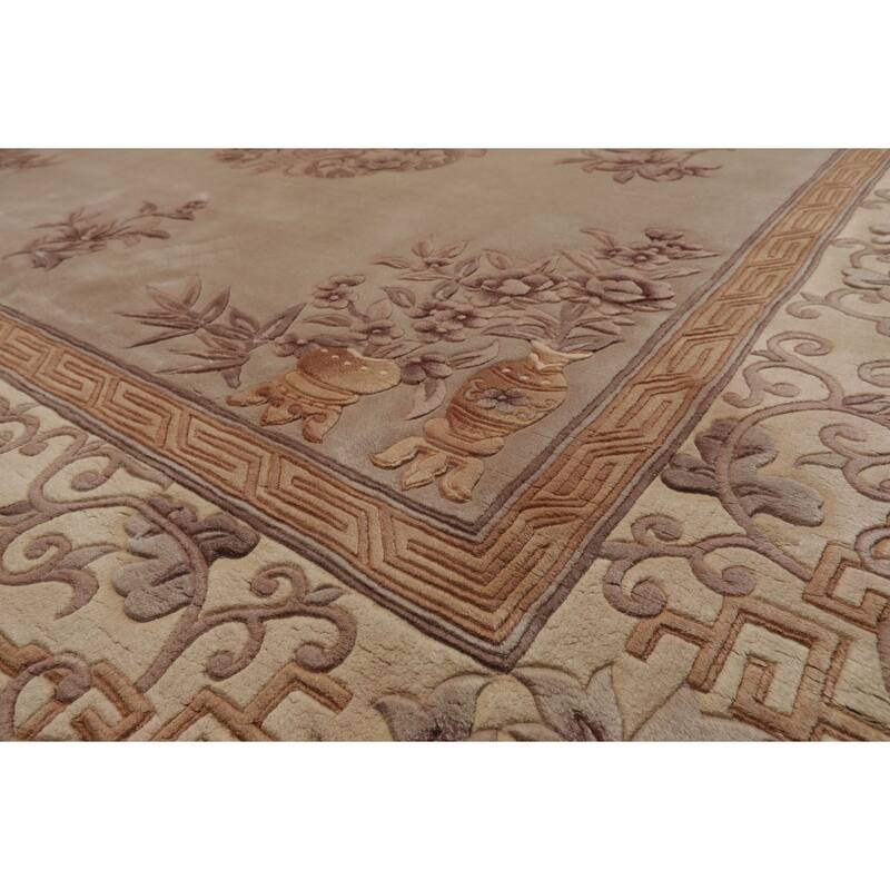 8'6''x8'6'' Round Hand Knotted Wool Taupe Aubusson Savonnerie Pile Rug - 8' 6'' x 8' 6''-Square