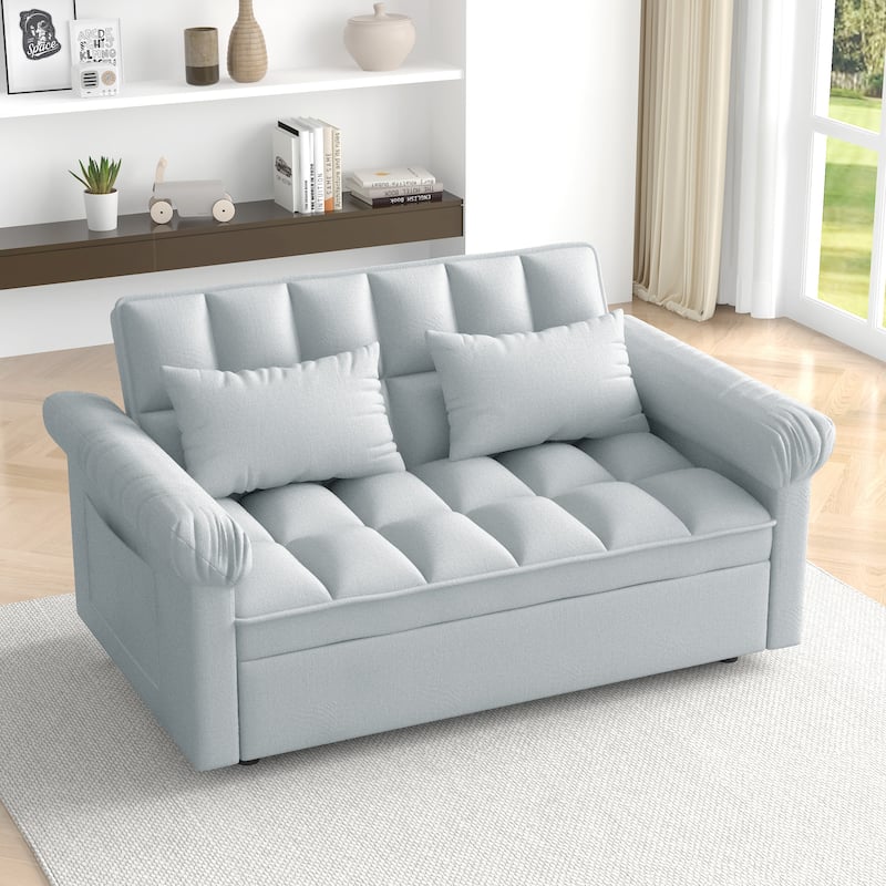 3 in 1 Convertible Sleeper Sofa Bed, Futon Couches with Pillows and Side Pocket, Small Loveseat with Adjustable Backrest