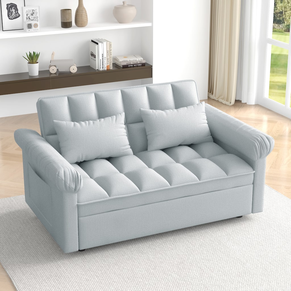 Pull-Out Sleeper Loveseat Multi-Functional Sofa Couch with Adjustable Backrest, 2-in-1 Sleeper Sofa Bed