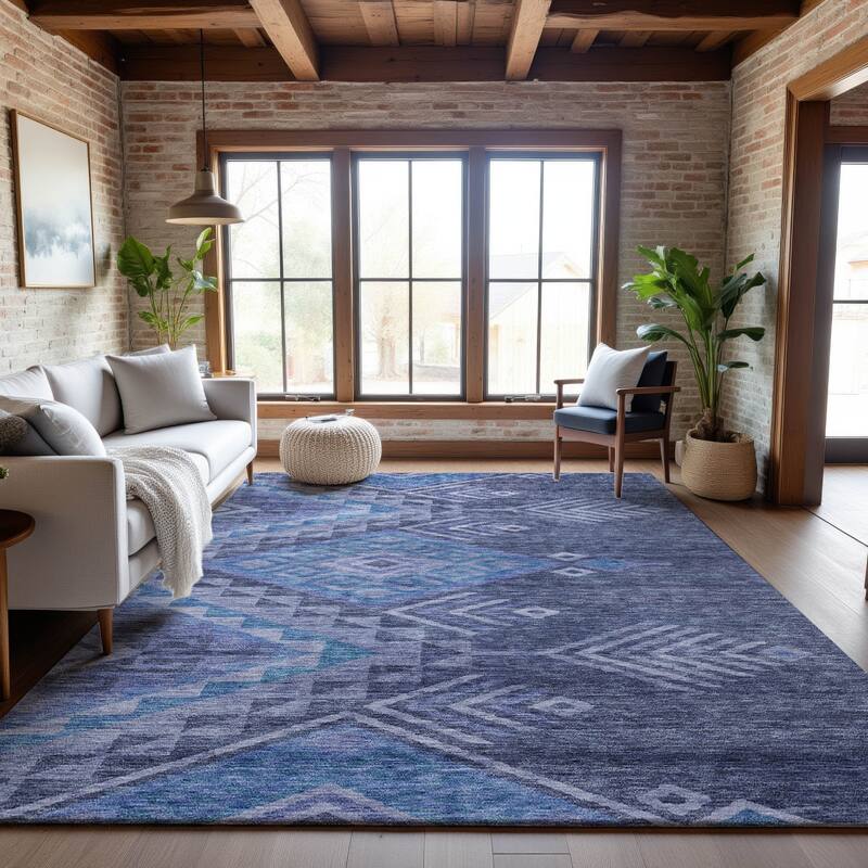 Premium Washable Super Soft Boho Tribal Mayfield Rug - Navy - 5' x 7'6"