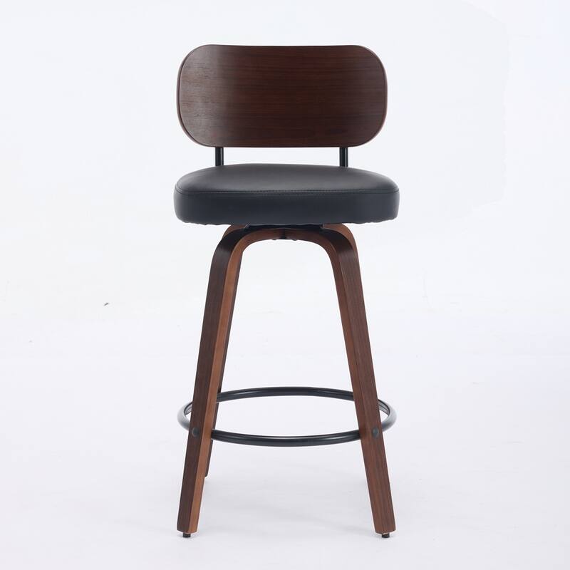 Upholstered Faux Leather Counter Height Barstools with Walnut Back and Bentwood Legs