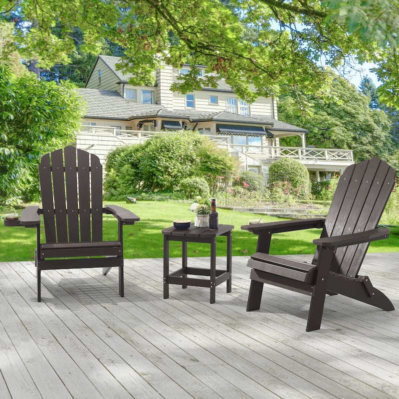 LIVOOSUN Outdoor Folding Adirondack Chair w/Cup Holder Set of 2 or 4 - Coffee - 2 Pieces