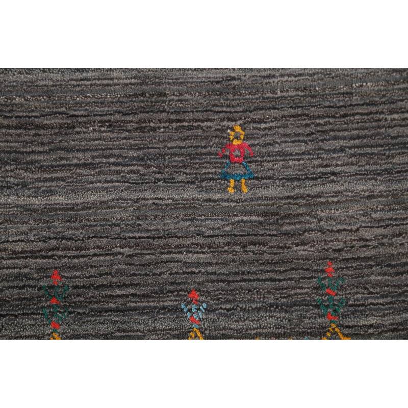 Gray Striped Gabbeh Indian Area Rug Handmade Wool Carpet - 7'10"x 9'7"