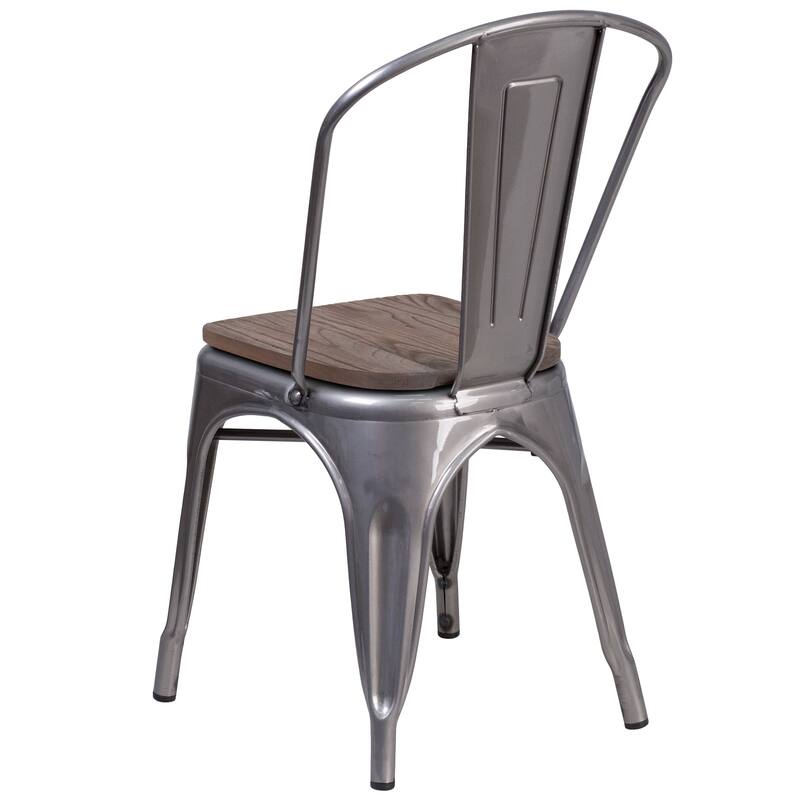 4 Pack Clear Coated Metal Stackable Chair with Wood Seat