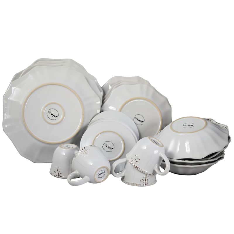 Elama Beveled Edge 20 Piece Dinnerware Set in White