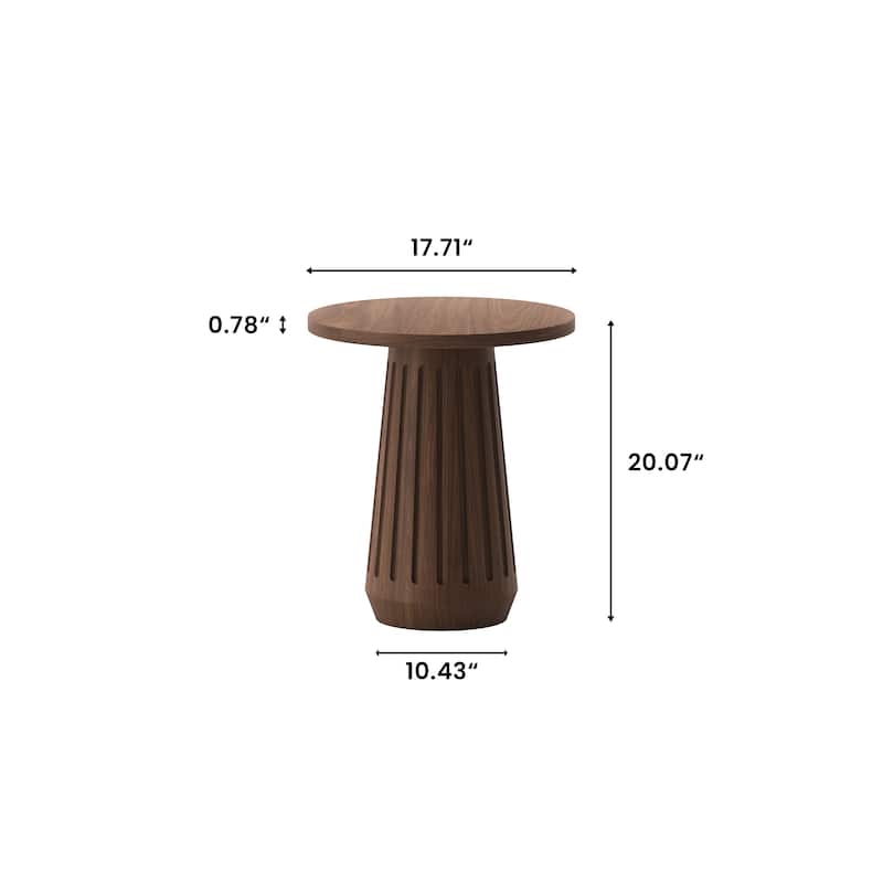 17.71" Modern Minimalist Round Side Table, MDF, Walnut Veneer