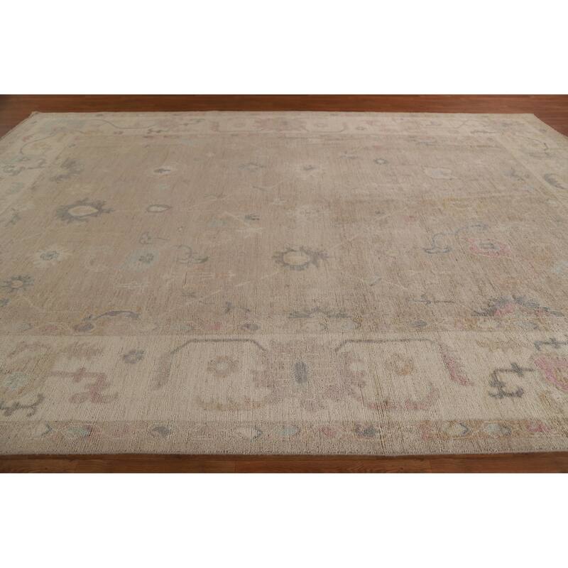 Vegetable Dye Oushak Turkish Area Rug Handmade Wool Carpet - 9'7"x 13'3"