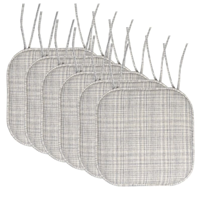 Aria Memory Foam Non-Slip Chair Pad with Ties - Set of 6 - Silver/Cream