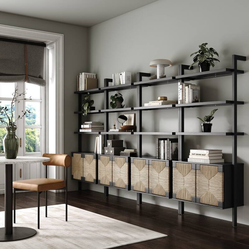 Nathan James Theo Open Shelf Industrial Bookcase with Drawers or Cabinets