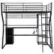 preview thumbnail 12 of 15, Full Size Gaming Loft Bed with Built-in Work Station, Open Wardrobe and LED Light, Metal Loft Bedframe with Storage Shelves