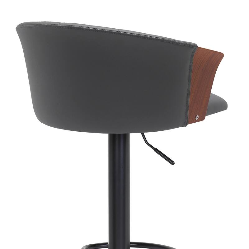 Lydia Upholstered Adjustable Wood Bar Stool with Black Metal Base