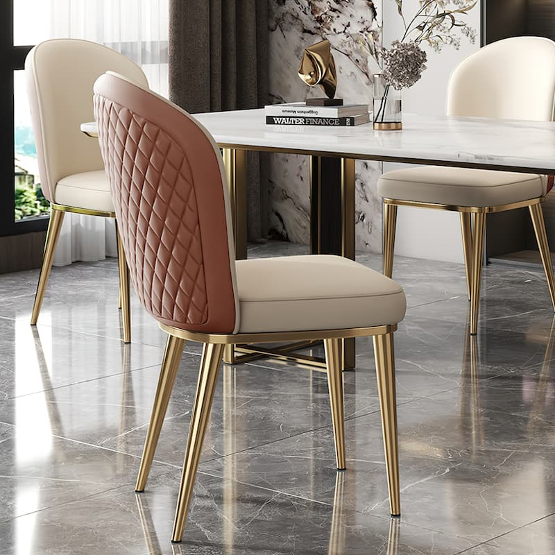 Modern Stainless Steel Leg Back Dining Chairs (Set of 2) - Set of 2 - Off-White/Brown