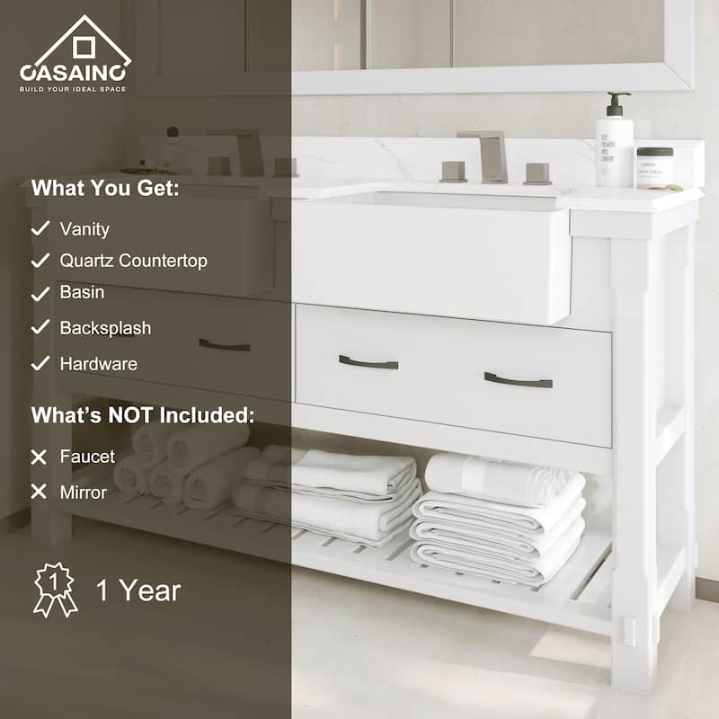 CASAINC 36"48"60" Farmhouse Bathroom Vanity with Sink in White