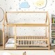 preview thumbnail 4 of 4, Natural Twin Size Wooden Floor Bed with House Roof Frame, Fence Guardrails for Kids, Bedroom