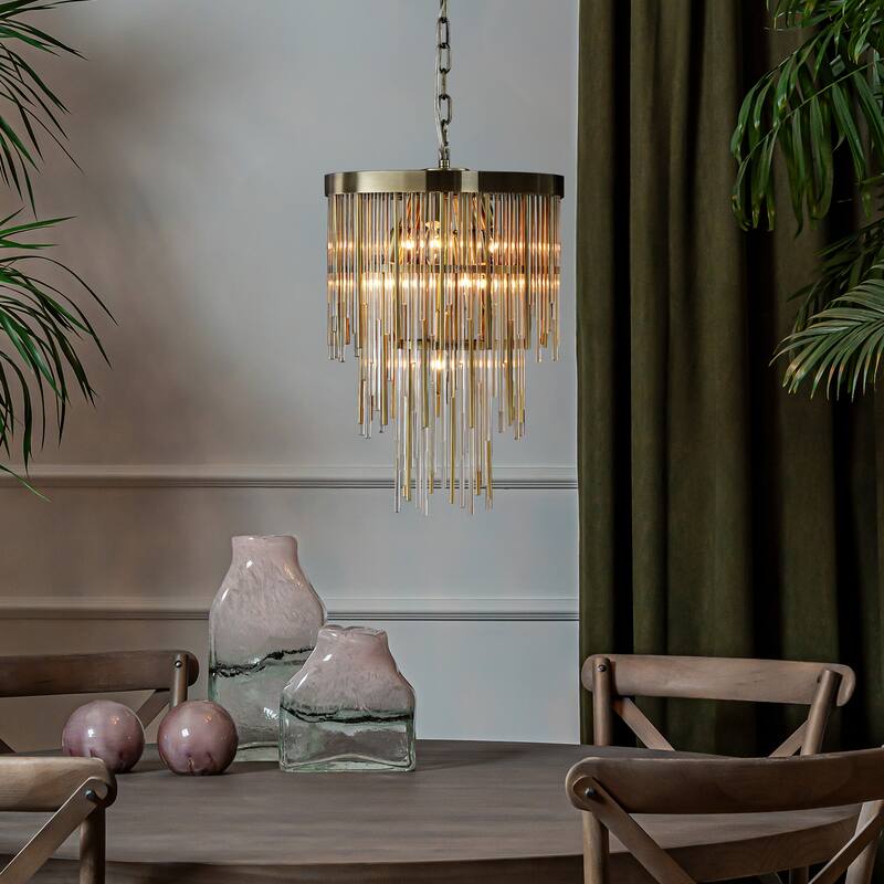 Modern Glam Antique Bronze Waterfall Chandelier Adjustable Ceiling Pendant for Bedroom, Dining Room or Foyer