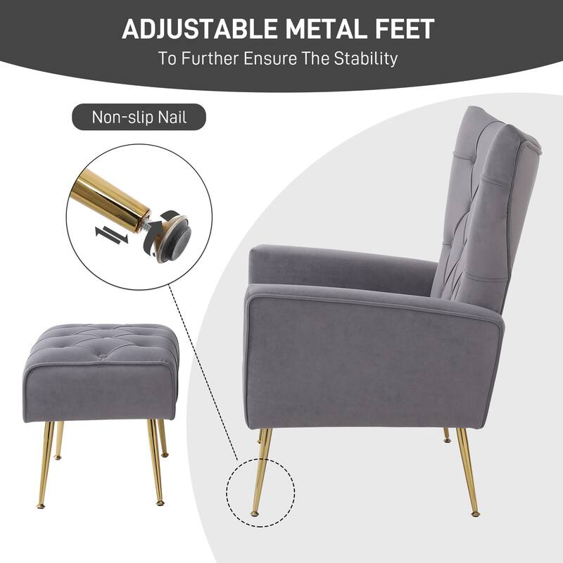 Ouyessir Upholstered Tufted Accent Chair with Ottoman