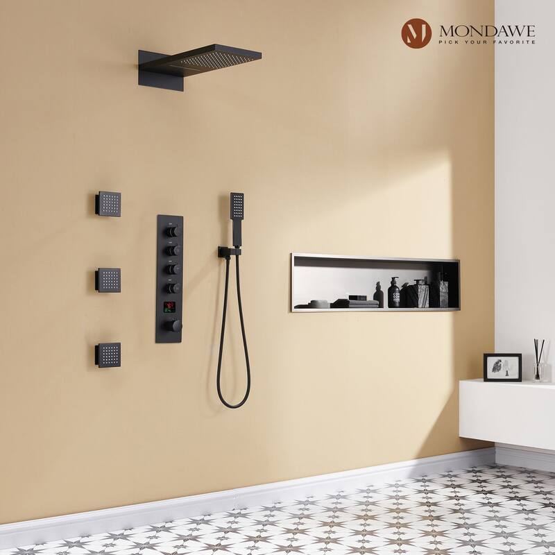 22 Inch Wall Mounted Thermostatic Shower System Temperature Digital Display Shower Faucet Set