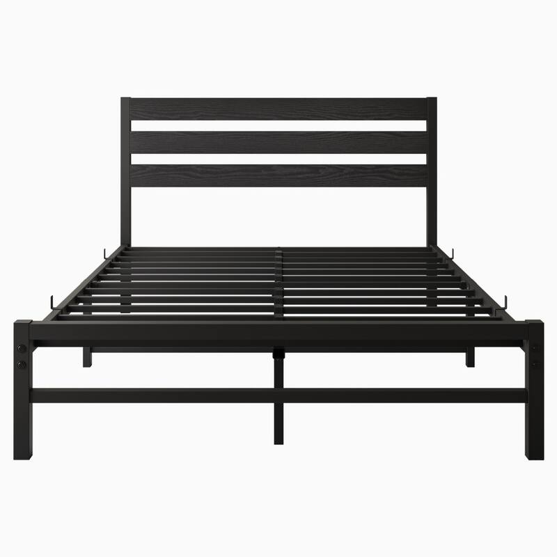Platform Bed Frame with Rustic Vintage Wood Headboard, Strong Metal Slats Support Mattress Foundation