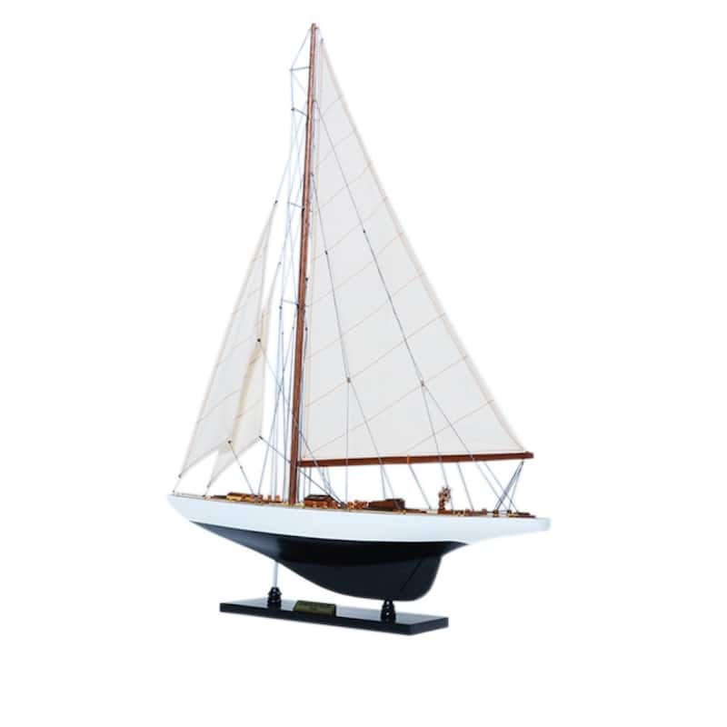 Endeavour Sailboat Schooner Yacht Model- Black & White Painted Small 24 inches long