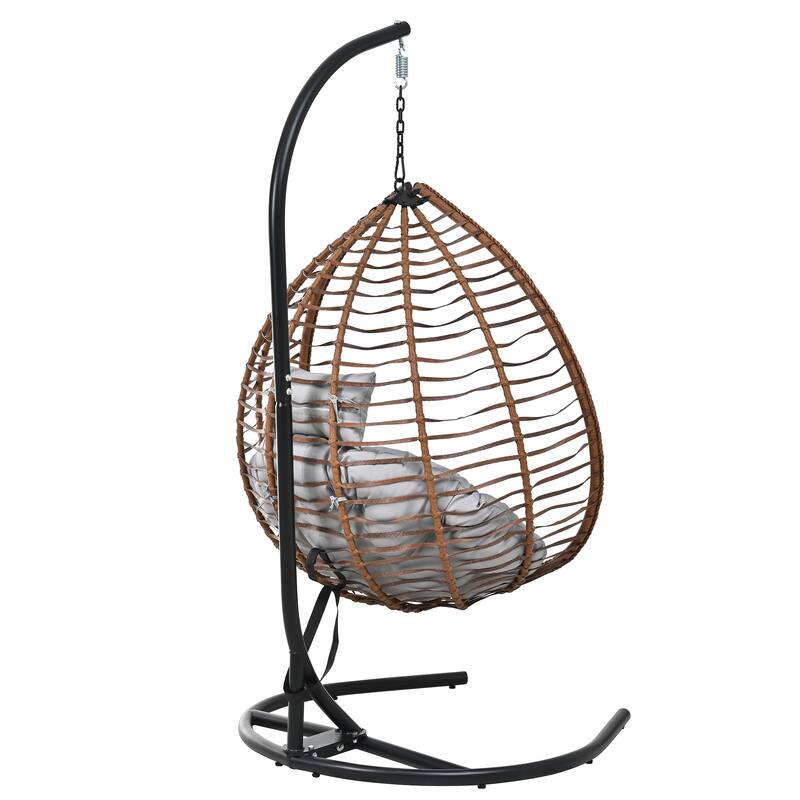 Indoor Outdoor Hanging Hammock Chair with Stand, Rattan Egg Swing Chair with Plush Cushion and Removable Headrest