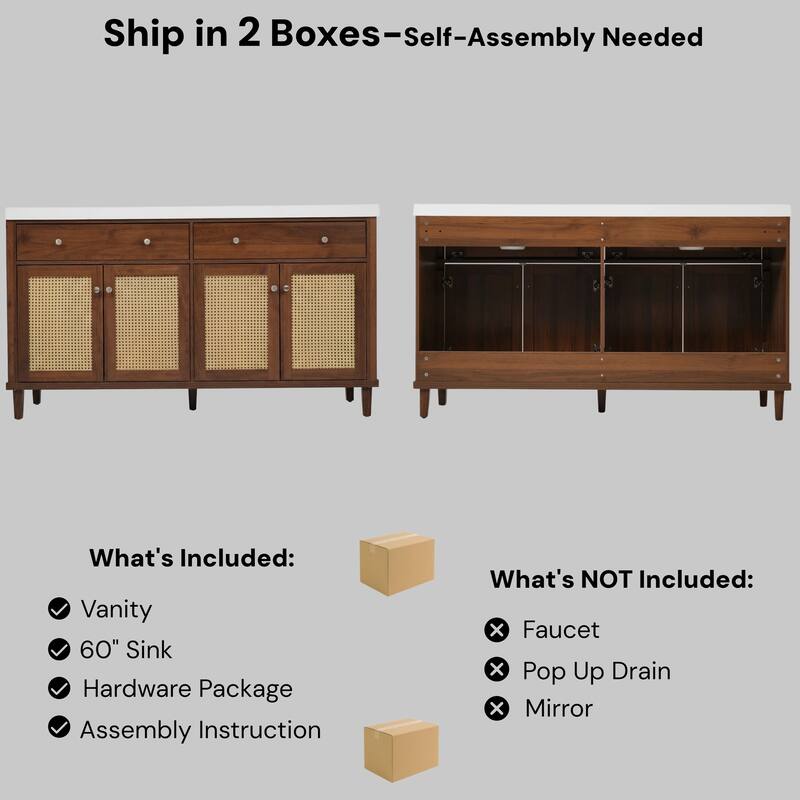 Christopher Knight Home - Bellmere 60" Modern Double Sink Bathroom Vanity with SMC Sink, Soft-Close Storage, and Wood Legs